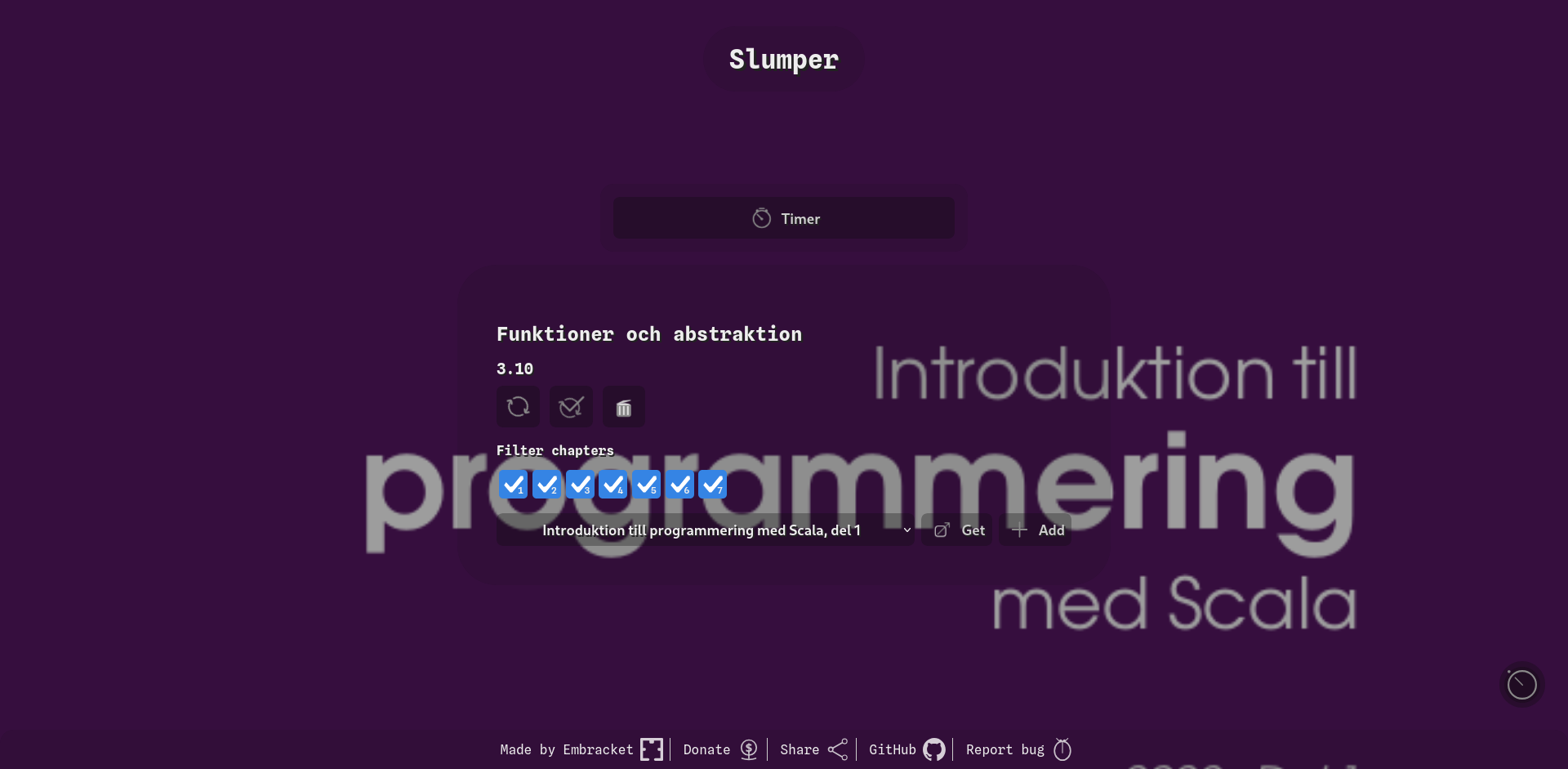 The front page and main components of the Slumper site